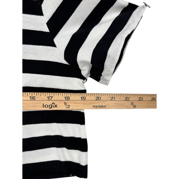 Vintage 90s Guess Cropped Tee Shirt Logo Black White Stripe Large Womens - Picture 4 of 5
